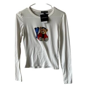 NWT Juniors Harper & Ivy Winter Bear Long Sleeve Graphic T Shirt sz S
